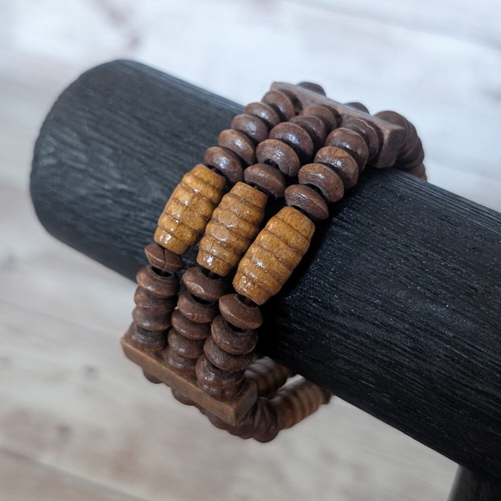 Vintage Three Row Stretch Bracelet - Wooden?